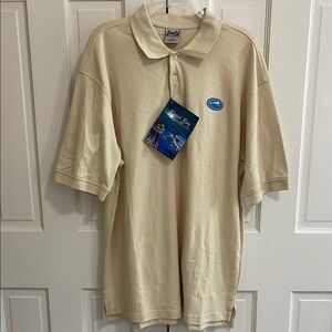 Bimini Bay Mens Reel Life Adventures Tan Polo Shirt Classic Traditional Fit L